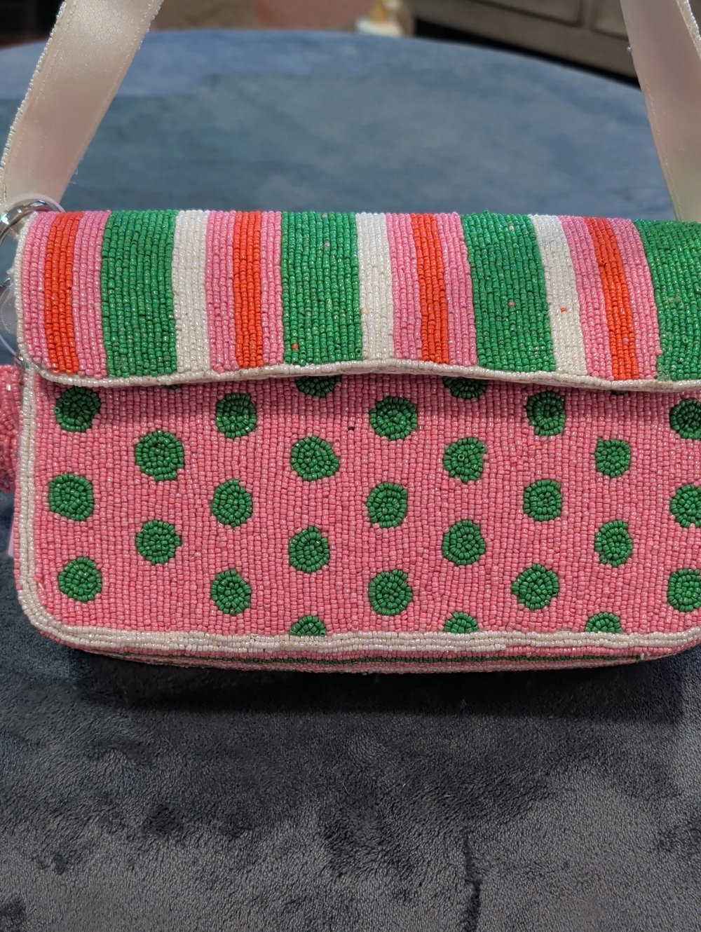 Beaded Pink & Green Polka Dot Shoulder Bag